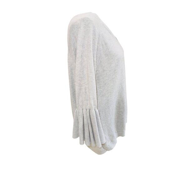 Banana Republic Grey V-Neck Knit Sweater Pleated Sleeves XL Boho Cottage Core - Picture 5 of 9